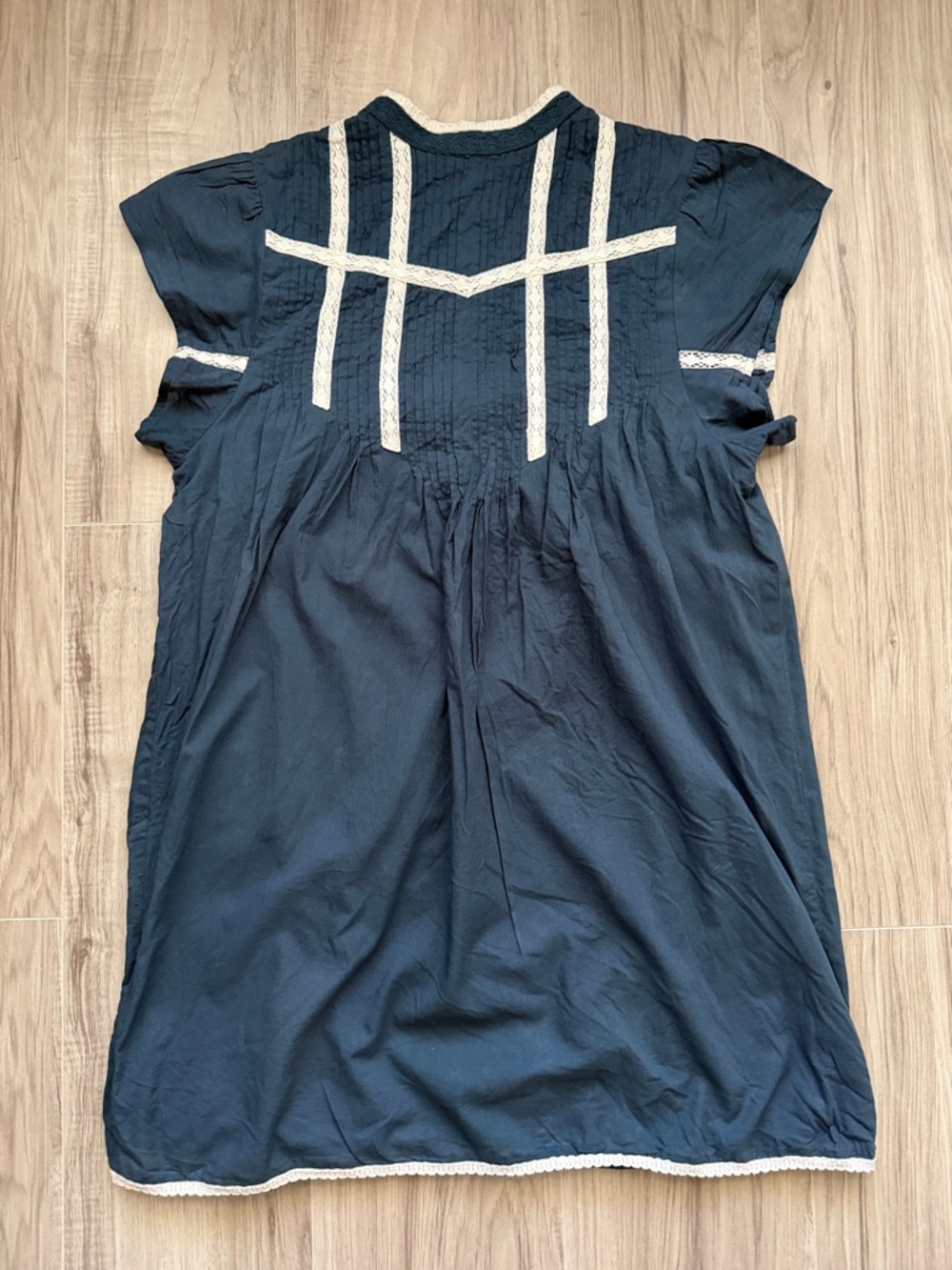 bohme Navy Midi Dress with Cream Lace Trim